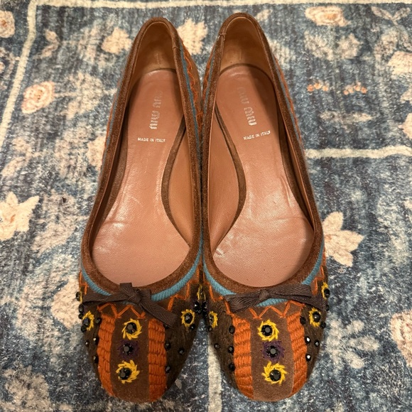 Miu Miu Shoes - Miu Miu Brown Suede Flats